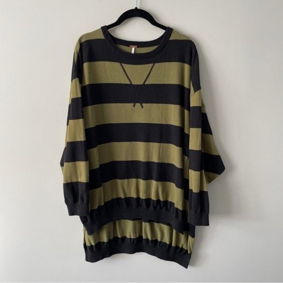 Free People Surfin On Your Stripes Green Black Knit Sweater XS - Picture 2 of 7